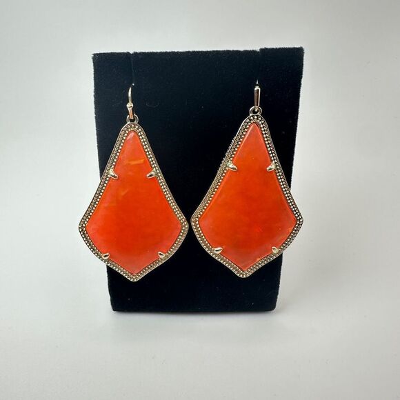 RARE retired Kendra Scott Peach Opal Alexandra Dangle Earrings in gold tone! - Picture 3 of 14